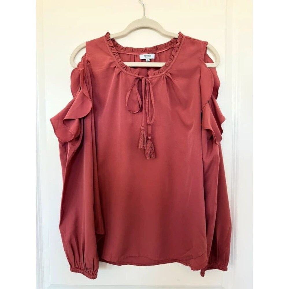 Kensie Boho Cold Shoulder Ruffle Top - Dusty Rose Pink Size L